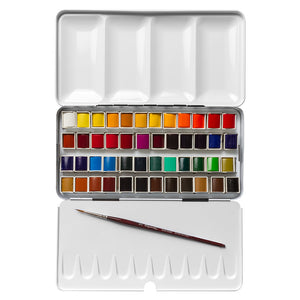 EXTRA-FINE WATERCOLOUR SET 48 HALF PAN IN METAL BOX WITH BRUSH