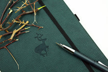 Load image into Gallery viewer, •Notebooks of beauty - hardcover bound with PU leather, radius corners, coloured endpapers, perforated 100gr/m² cream pages, inner pocket and elastic closure. Also includes a pen holder - perfect - Dingbats* Notebooks (journal, diary, bullet journal, office notebook, leather notebook)